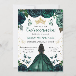 Invitation Robe verte émeraude pour Quinceanera à peau foncée