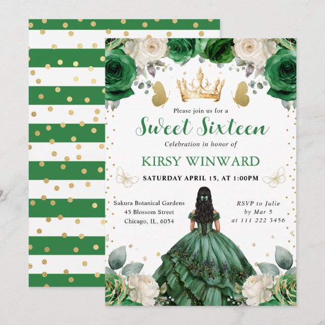Invitation Robe verte Western Princess Sweet 16 (Devant / Derrière)