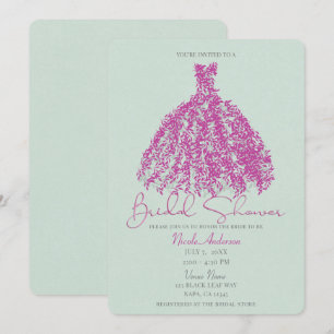 Invitation Robe vintage botanique rose et vert pour douche de