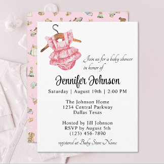 Invitation Robe vintage rose adorable Fille Baby Shower