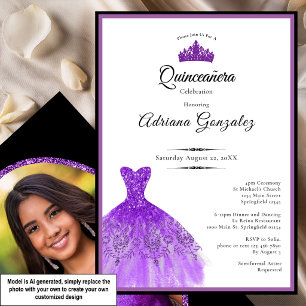 Invitation Robe Violette Élégante 15e Anniversaire Quinceaner