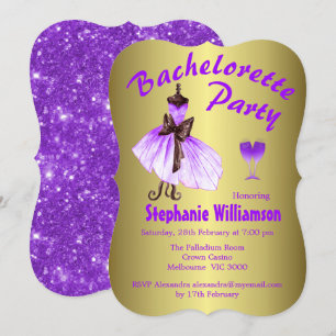 Invitation Robe violette et Parties scintillant Bachelorette 