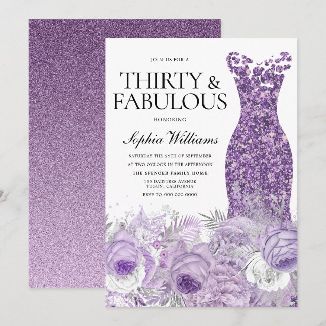 Invitation Robe violette Floral Trente Fabuleux 30e anniversa (Devant / Derrière)