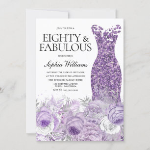 Invitation Robe violette florale quatre-vingts fabuleux 80e a