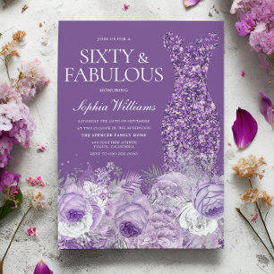 Invitation Robe violette florale Soixante et fabuleuse 60e an