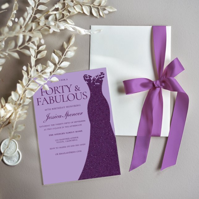 Invitation Robe violette Forty & Fabuleuse fête du 40e annive (Créateur téléchargé)