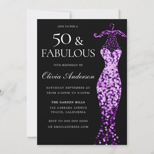 Invitation Robe violette glamour Fabuleux 50e anniversaire (Devant)