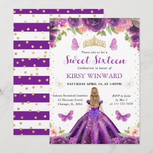 Invitation Robe Violette Princesse Blonde Sweet 16