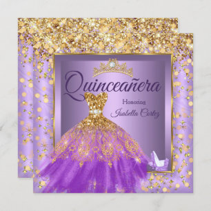 Invitation Robe violette Quinceañera Party talons hauts Or