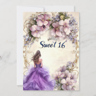 Invitation Robe violette sweet sixteen rose Floral