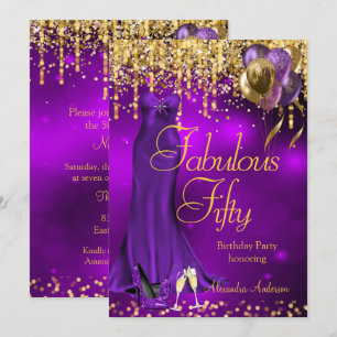 Invitation Robes à talons hauts violettes dorées Fabulous 50 