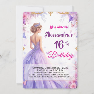 Invitation Robes bleues florales élégantes 16e anniversaire m