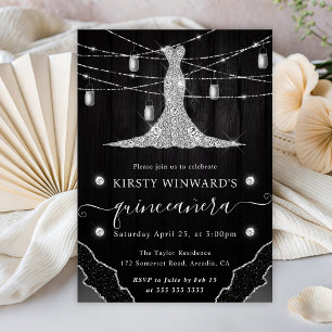 Invitation Robes de diamants et pots Mason Quinceanera rustiq