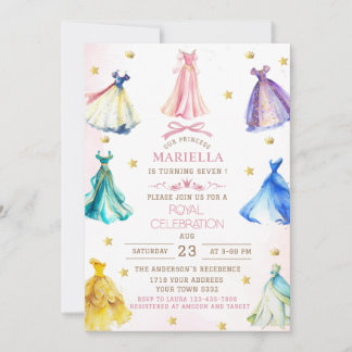 Invitation Robes de princesse moderne aquarelle fille royale