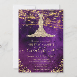 Invitation Robes de soirée élégantes violettes et dorées pour