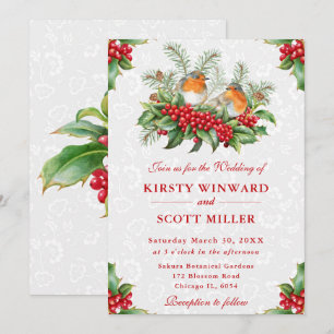 Invitation Robin et Holly Berry Mariage de Noël