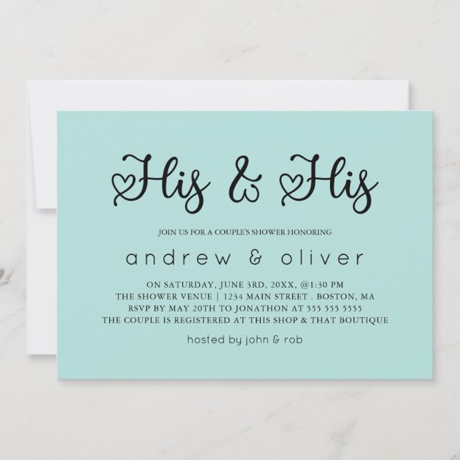 Invitation Robin Oeuf Bleu Minimal Sa douche et son couple (Devant)