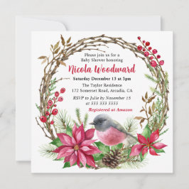 Invitation Robin rose et Baby shower de couronne rouge Poinse