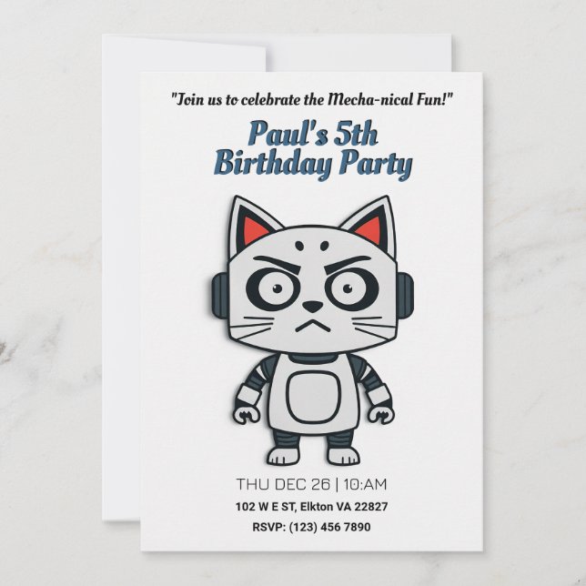 Invitation Robo Chat Anniversaire Feline Fun (Devant)