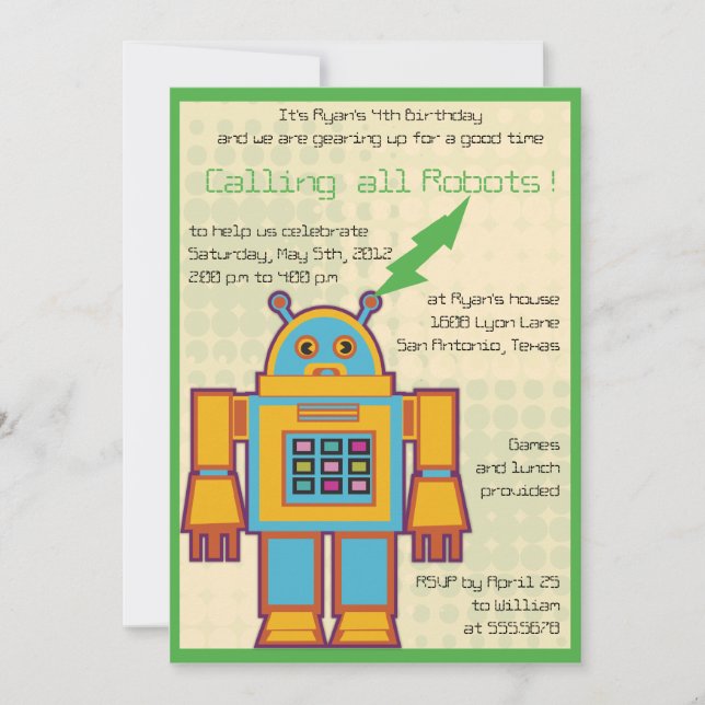 Invitation Robot-anniversaire de enfant rétro -3 (Devant)