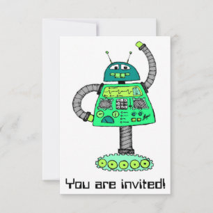Invitation Robot Frankie, vert sur blanc