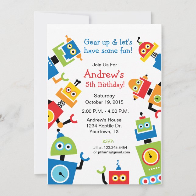 Invitation Robot Party thème Anniversaire (Devant)