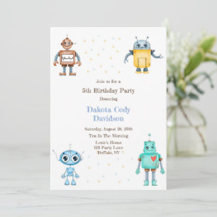 Invitation Robots colorés branchés Boy Birthday Party