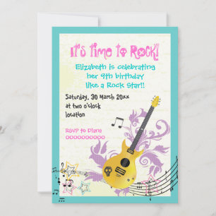 Invitation Rocher star girly électrique guitare anniversaire