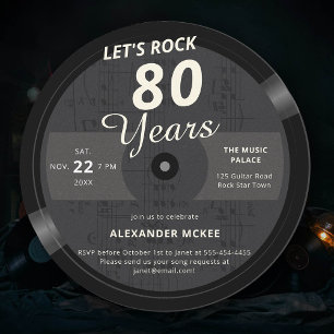 Invitation Rock 80 ans musique Vintage LP 80e anniversaire