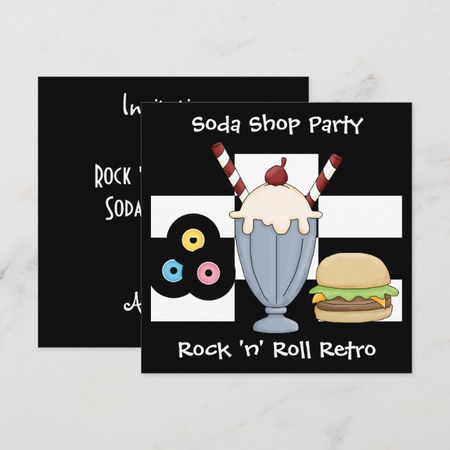 Invitation Rock 'n' Roll Retro Soda Shop Party (Devant / Derrière)