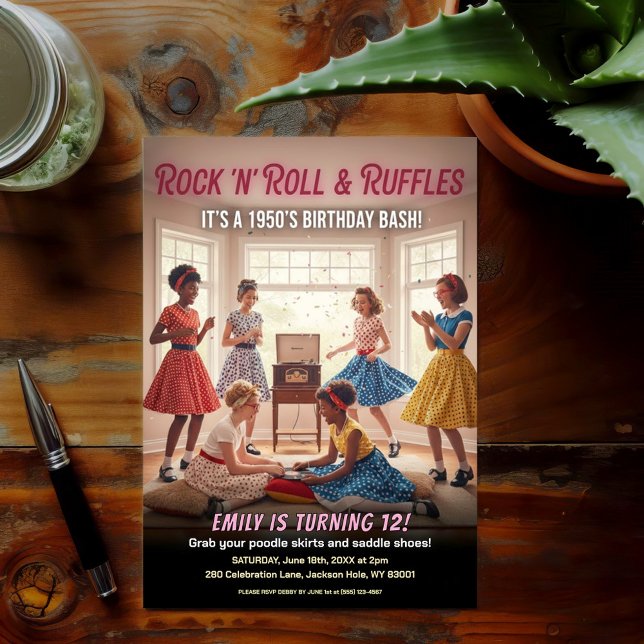Invitation Rock 'n' Roll Ruffles 1950s Birthday Party (Créateur téléchargé)