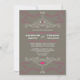 Invitation Rock rose et gris 'n' Roll Music Mariage à thème