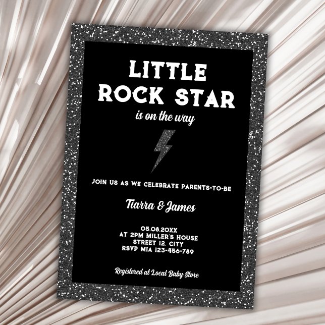 Invitation Rock Star Baby shower Black Rock Et Roll (little rock star rock and roll baby shower invitation)