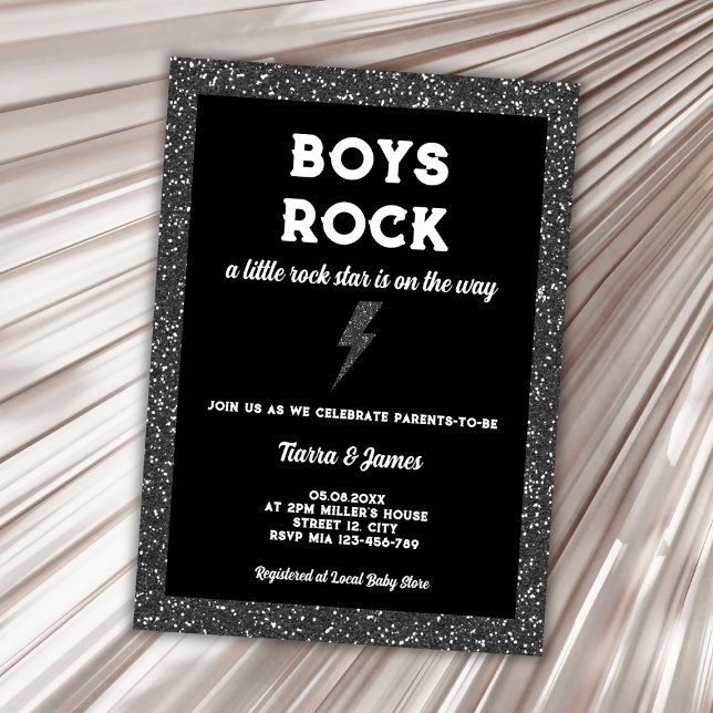 Invitation Rock Star Boy Baby shower Black Rock Et Roll (little rock star rock and roll boy baby shower invitation)
