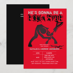 Invitation ROCK STAR GARYS Baby shower Rouge Noir Guitare mod