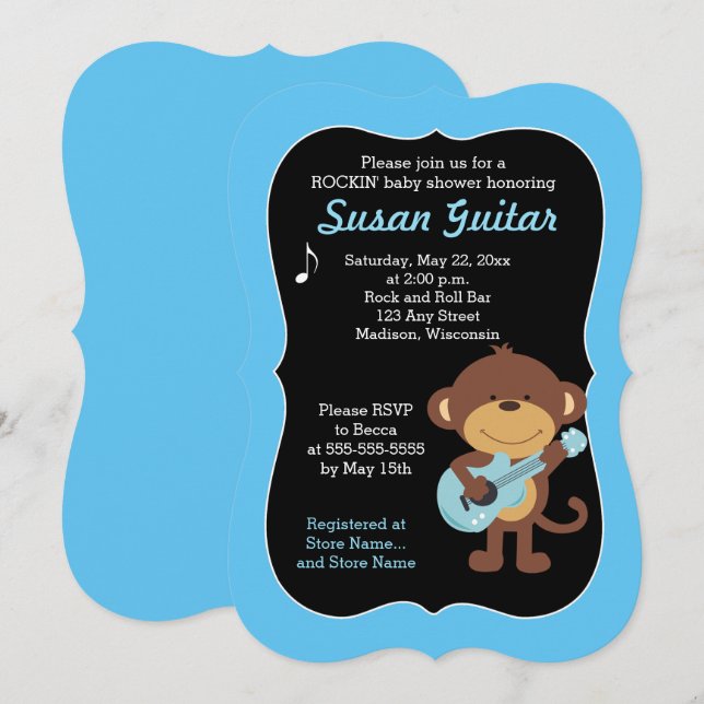 Invitation Rock Star Monkey Baby shower / Choisissez la coule (Devant / Derrière)