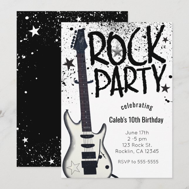 Invitation Rock Star Party Guitare Anniversaire Événement Inv (Devant / Derrière)