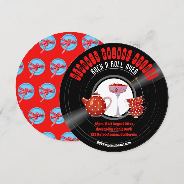 Invitation Rockabilly Fête des mariées Vinyl Record Retro 195 (Devant / Derrière)