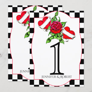 Invitation Rockabilly Hearts Rose Mariage Numéro de tableau