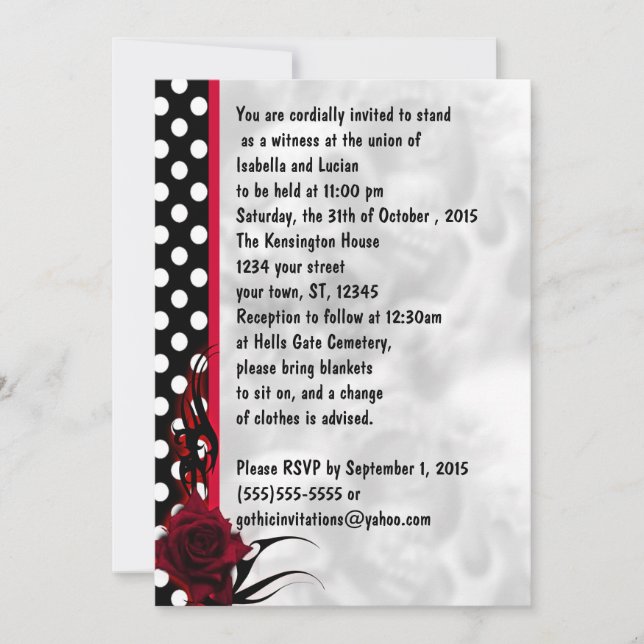 Invitation Rockabilly Rose et Pois Goth Mariage (Devant)