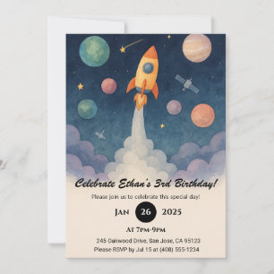 Invitation Rocket dans Starry Galaxy Scène Anniversaire