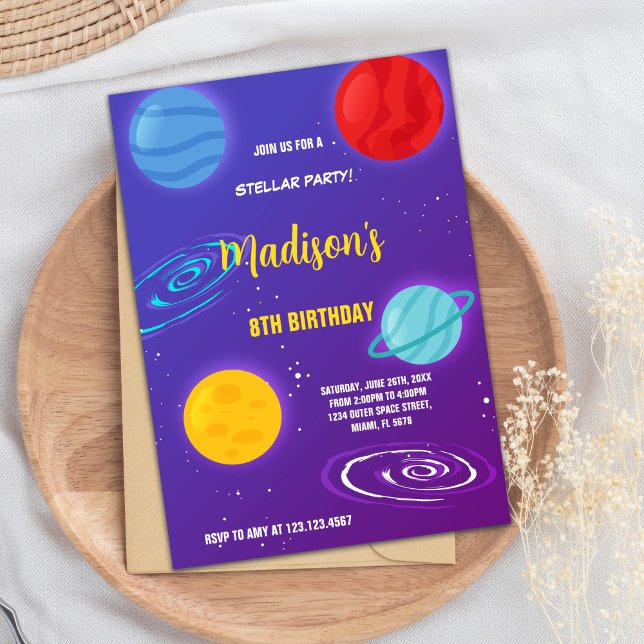 Invitation Rocket & Galaxy Thème pour enfants (Purple Outer Space Birthday Invitations)