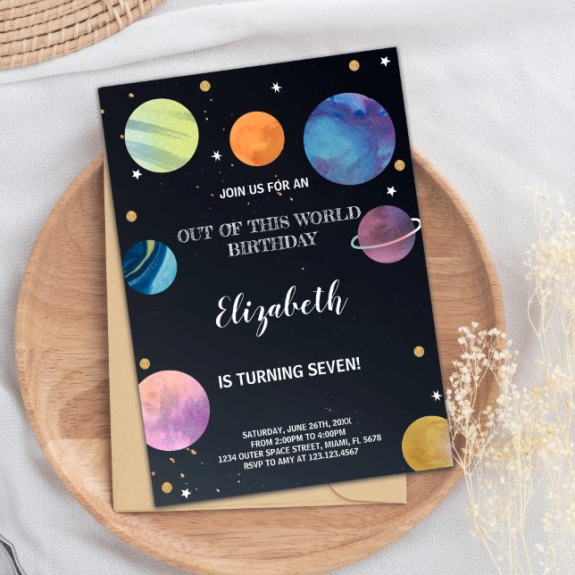 Invitation Rocket & Planet Galaxy Thème pour enfants (Black Outer Space Birthday Invitations)