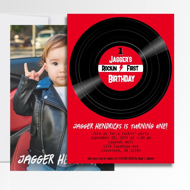 Invitation Rockin Premier anniversaire Photo Vinyl Record Éti (Rock and Roll 1st birthday vinyl record photo invitation)
