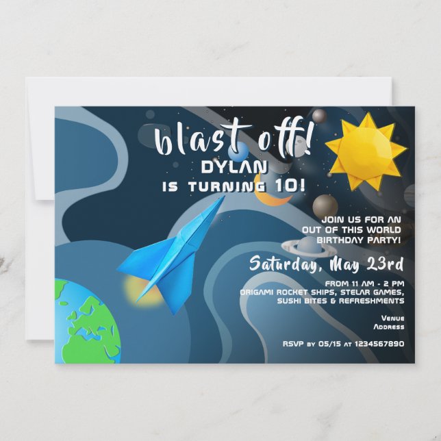 Invitation Rockship Stars Externe Origami Anniversaire (Devant)