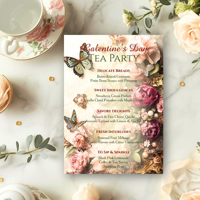 Invitation Rococo Butterfly Garden Galentine Tea Party Menu (Créateur téléchargé)