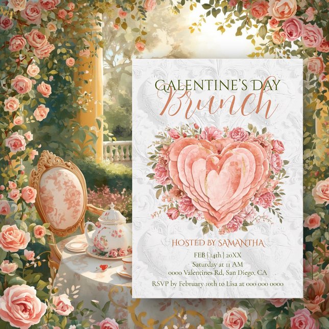 Invitation Rococo Floral Heart Galentine’s Brunch Garden (Créateur téléchargé)