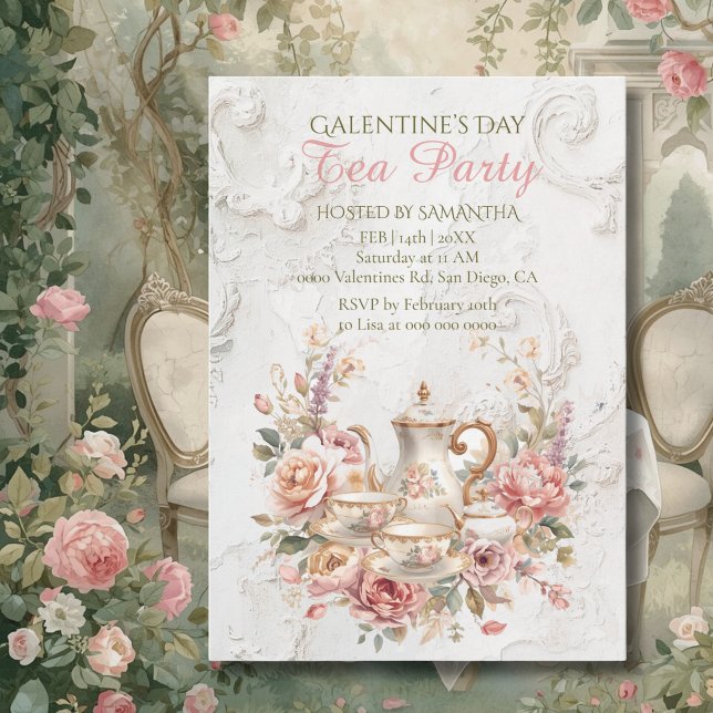 Invitation Rococo Floral Tea Galentine Party Soft Blush (Créateur téléchargé)