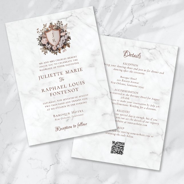 Invitation Rococo Monogram Crest All in One Mariage (Créateur téléchargé)