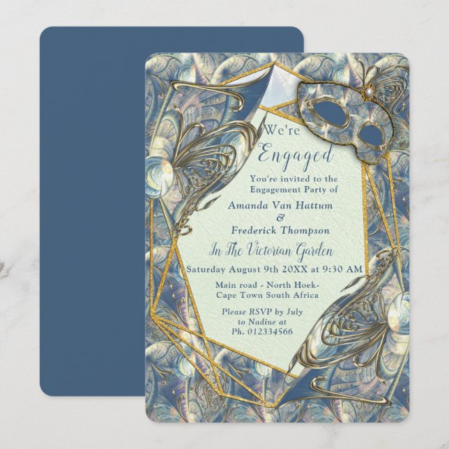 Invitation Rococo Rich Romantic Gold Reliefs & Masques (Devant / Derrière)